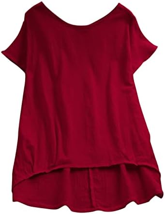 Кошула со долги ракави летни жени кратки ракави со цврста боја памучна маица врвна неправилна полите лабава блуза кошула од