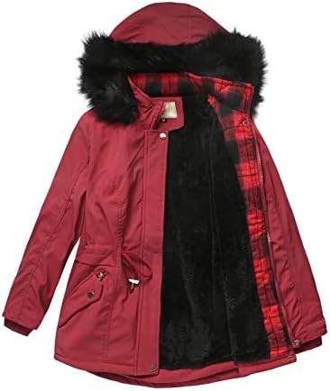 Женски палто со палто крзно трим качулка надолу зимска плишана задебелен памук со средна должина на топол долг ракав