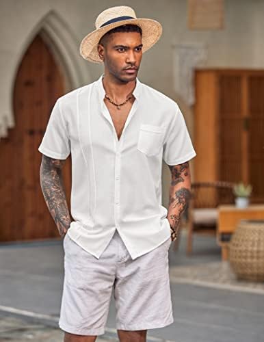 Coofandy Men Cuban Guayabera кошула со кратки ракави копче надолу од кошула ленена плажа обична кошула