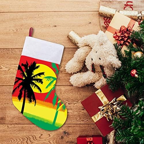Палми во Јамајка бои Божиќни чорапи порибување на Божиќни дрвја Санта украси што висат украси за одмори од камин 16,5 “