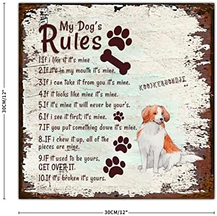 Алиојоит Правила На Моето Куче Смешно Куче Метален Знак Плакета Метална Плоча Со Саркастично Куче За Миленичиња Велејќи Гроздобер Закачалка