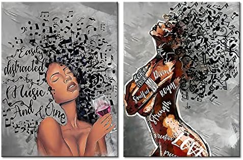 Ретролео 2 парчиња врамени афроамерикански wallидни уметности платно црна девојка wallид дома украс црна жена постер кралицата уметност