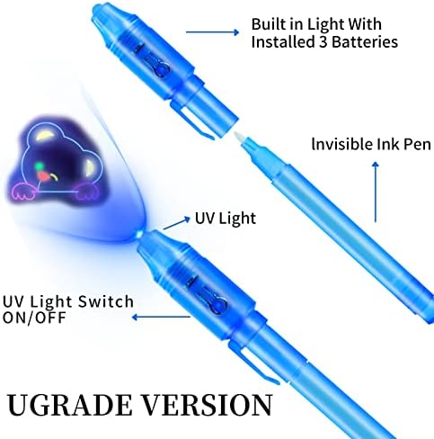 Enjocases 30 парчиња невидливо пенкало со мастило со UV светло шпионски пенкало магичен маркер за деца тајни пораки пенкала забава фаворизира