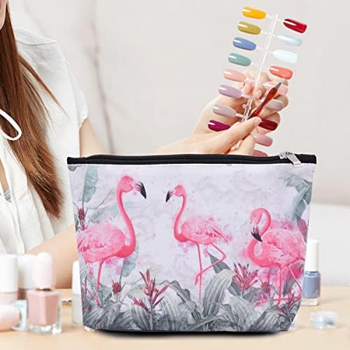 Фламинго Шминка Торба Платно Козметичка Торба За Жени Со Патент Чанта Со Голем Капацитет Патување Тоалет Торби Торбичка За Складирање