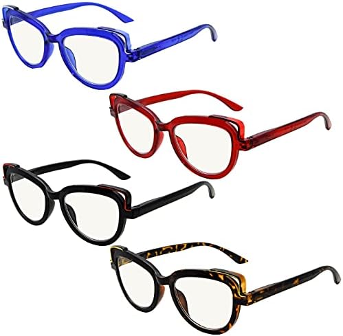 Очила за Очи 4-пакет Мултифокални Очила За Читање Сина Светлина Што Ја Блокира Мачката-Око Прогресивни Мултифокусни Читатели Жени