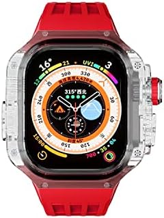 Комплет за модификација на луксуз FKIMKF за Apple Watch Ultra 49mm Транспарентен Bezel Case Case Fluororubber Band Iwatch Series Ultra