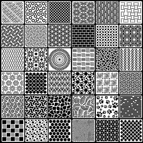 36pcs геометриски матрици 5.9inch Пластично геометриско сликарство матрик за еднократно уметности шаблони за уметност