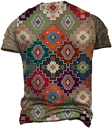 XXBR машки мускулен фитнес кошула со краток ракав, летен етнички етнички печатен етнички печатен маица со краток ракав, тркалезен