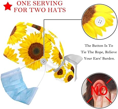 Rodailycay жолти цвеќиња Работно капаче со копче и џемпери, 2 пакувања за еднократна употреба на хируршка хирургија Капчиња за