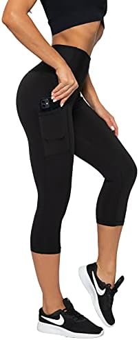 ЛАПАСА високи половини јога хеланки за жени со странични џебови Контрола на стомакот, спортски панталони тренингот Capris L02B1