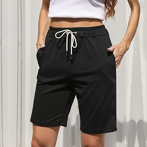 Шорцеви за жени мека удобна активна облека салон чиста боја шорцеви со џебови и кратки панталони за кратки летни обични шорцеви