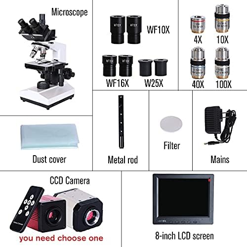 Шипт Професионална Лабораторија Биолошки HD тринокуларен Микроскоп Зум 2500X + USB Електронска Дигитална CCD Камера + 8-инчен ЛЦД