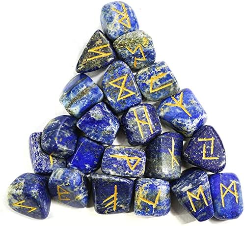 SellingHub21 Lapis lazuli Stone Rune Set Tumbled Graved Letter Crystal Set за Wicca Reiki Crystal Healing