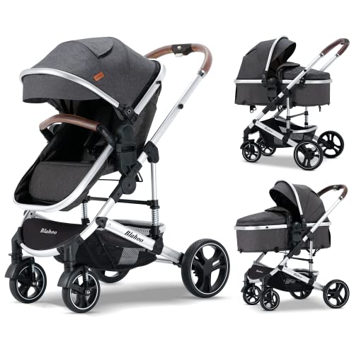 Blahoo Baby Stoller за новороденче, 2 in1 шетач за новороденчиња, преклопна алуминиумска легура со алуминиумска легура со прилагодлив