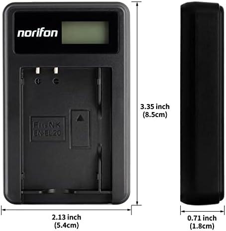 LCD USB полнач на EN-EL20 за Nikon 1 AW1, 1 J1, 1 J2, 1 J3, 1 J4, 1 S1, 1 S2, 1 V3, Coolpix A Camera и повеќе