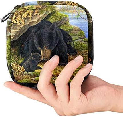 Црни мечки со бебе санитарна торба за складирање на салфетка торба за преносен период торба за жени тинејџерки, менструална чаша торбичка подлога