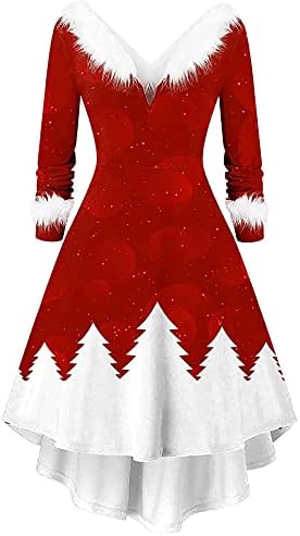 Женски гроздобер Божиќен замав матурска забава коктел фустан јака драпена рибаил v врат фустани џемпер