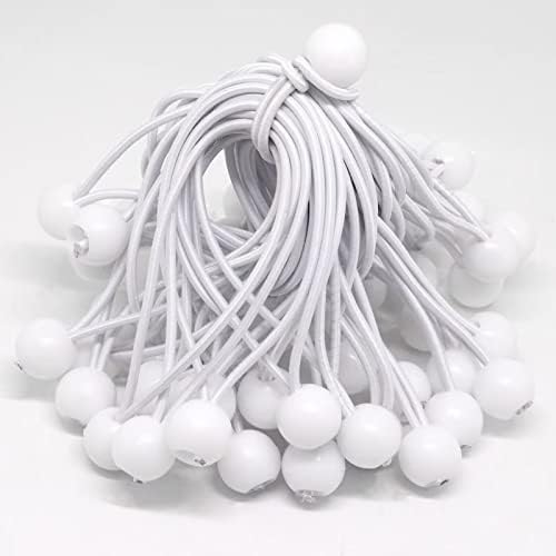 Swzhai 60 парчиња топка со топка со кабели од 6 инчи, бела топка топка за банги врски со еластична жица со топка, врежан кабел