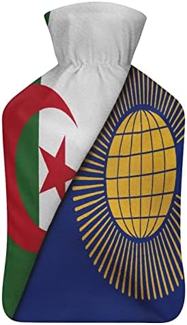 Знаме на Алжир и британско шише со топла вода на Комонвелтот 1000ml Симпатична мека вода-вбризгување торба за рака за топло