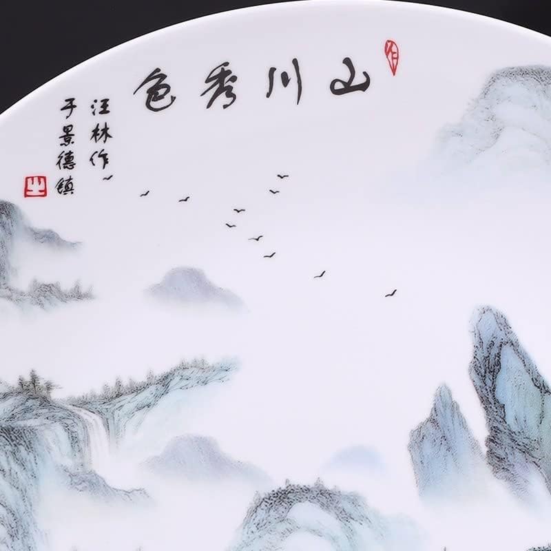 SDFGH уметничка керамичка украсна чинија кинески пејзаж плоча плоча дрвена база пилешка порцеланска плоча поставена свадба подарок