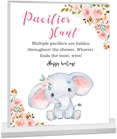 Игра за лов на Pacifier, тема за розови слонови, декорација за девојчиња за бебиња, забави за картички за игри за бебиња - забавни, уникатни