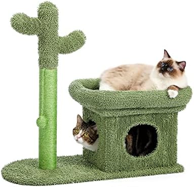 2 во 1 кактус мачка мачка кула со сисал покриена гребење на пријатно condo plush perch што виси топка за мачки во затворен простор