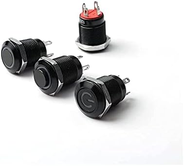 SkxMod 12mm Водоотпорен оксидиран прекинувач за црно метално копче со LED ламба Моментно вклучување на компјутерски прекинувач
