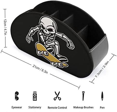 Кутија за складирање на далечински управувач со скејтборд череп, мултифункционална PU кожа ТВ далечинска држач за организатор на