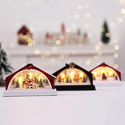 Божиќна осветлена куќа Минијатурен украс: LED осветлете ја Божиќната куќа Светлечки селски празници Божиќни трпезарии Декорации зимски
