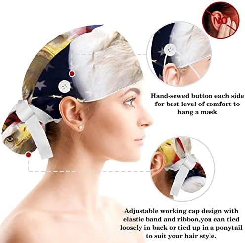 Муоум операција капа буфан капа работно капаче со копчиња и лакови за коса за жени, долга коса, симпатична шема на бубамара