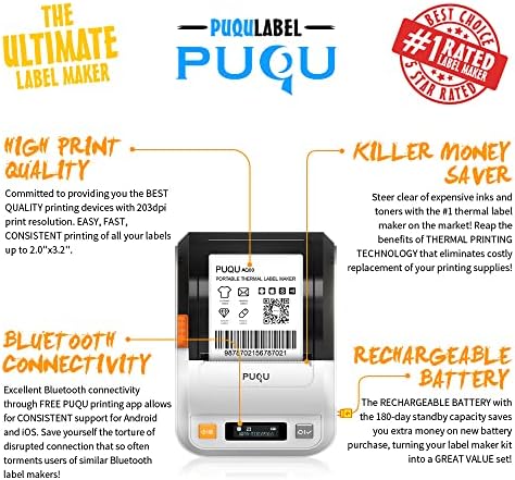Производител на етикета PUQU | Преносен Bluetooth термички етикета печатач Q00 со батерија што може да се полни, нанесете на