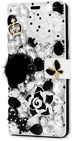 Бајка Уметност Кристал Паричник Случај Компатибилен Со Samsung Galaxy A33 5G - Цвет Круна Лак-Бела&засилувач;Црна-3d Рачно