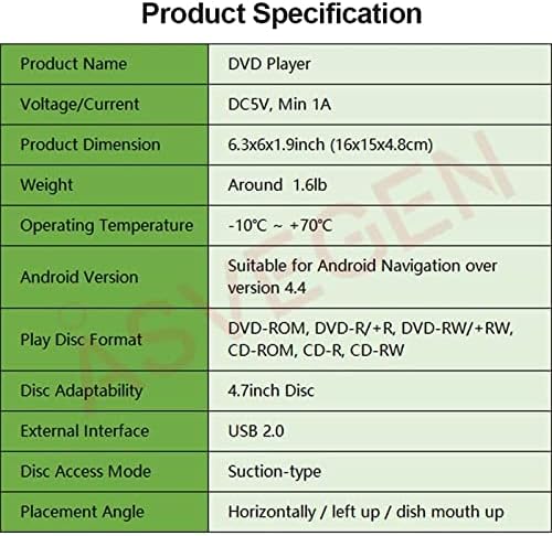 ASVEGEN USB Надворешен Цд Диск VCD ДВД MP4 Плеер За Автомобил Андроид, Црна &засилувач; Сребро