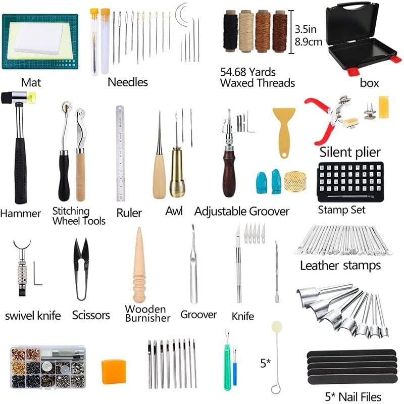 273 парчиња кожни работни алатки и материјали со кожна алатка кутија заширање на удирање за сечење за шиење кожа занает - Изработка на занаети