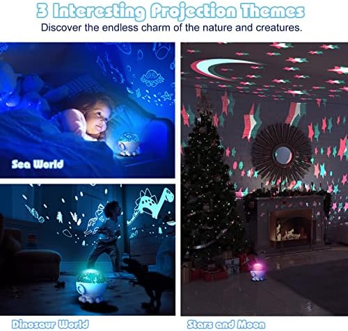 Ноќно Светло Проектор, Океан Ѕвезда Ноќно Светло За Детска Соба, Диносаурус Играчки со 360° Ротација, Далечински и Тајмер, 3 Проекциски Филмови,