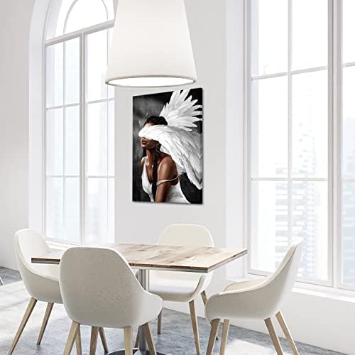 Levvarts ангелска wallидна уметност црна жена со ангелски крилја сликајќи отпечатоци на платно модерно апстрактна девојка слика уметнички дела за домашна соба за спалн?