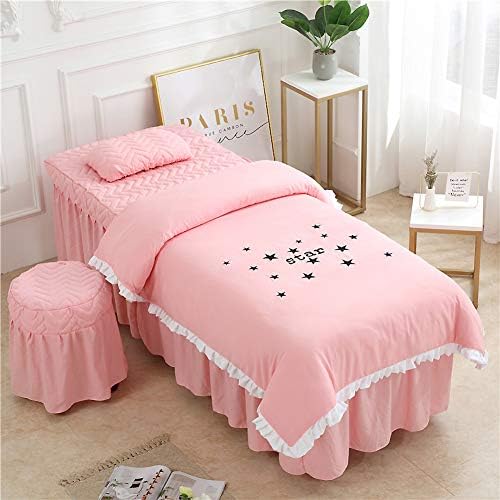 Измиени памучни комплети за маса за масажа со џакард, цврста боја квадратна глава 4-парчен кревет за кревет за кревет со постелнина