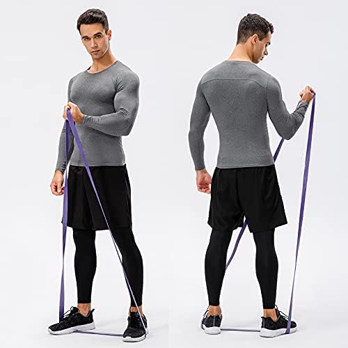 3 пакувања мажјални атлетски кошули со долги ракави кошули со основен слој Брз сув тренинг маички фудбалски врвови што трчаат врвови