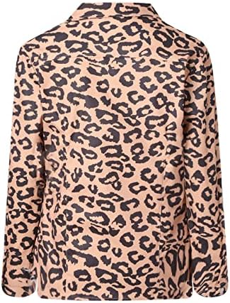 Fzylqy женски леопард печати тексас јакна копче надолу со кошули со долги ракави, јакни со манжетни блузи, пад на облеката за паѓање