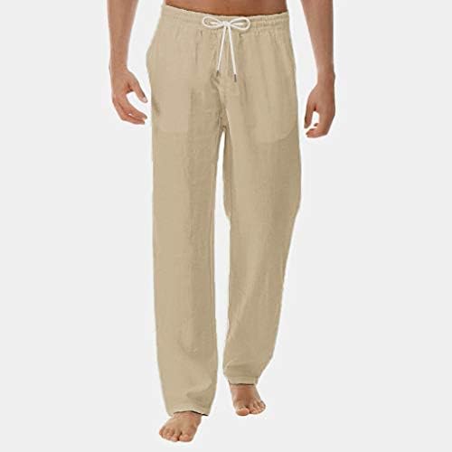 Менс памучни постелнини панталони, летни летни лесни лесни нозе пакувања хибридни удобни работи со јога панталони