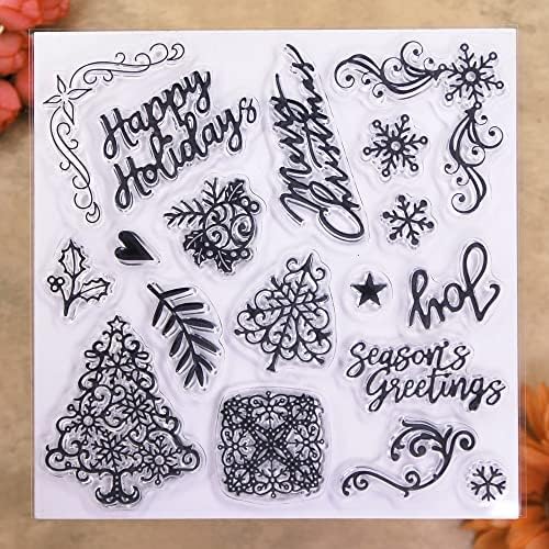 Ddoujoy Merry Christmas Snowflake Tree Среќни празници радост јасни марки за правење картички за украсување и белешка за книги 2111502