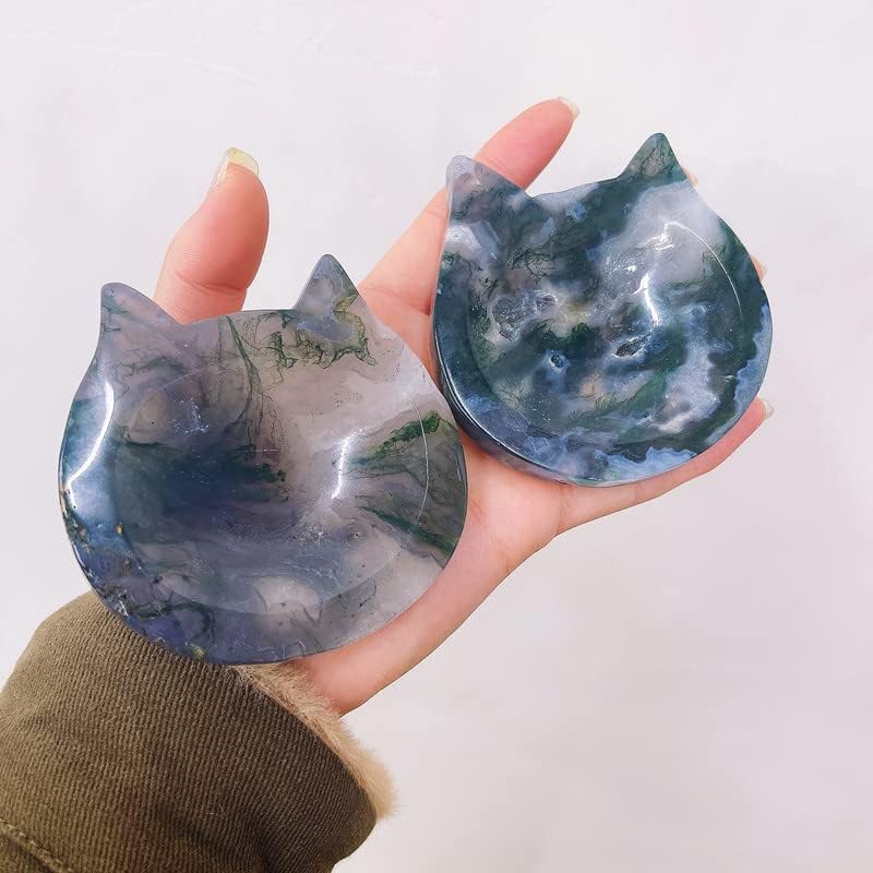 Advili природен мов агат мачка форма кристална чинија рака врежан груб камен скапоцен камен домашен декор кварц камења украси