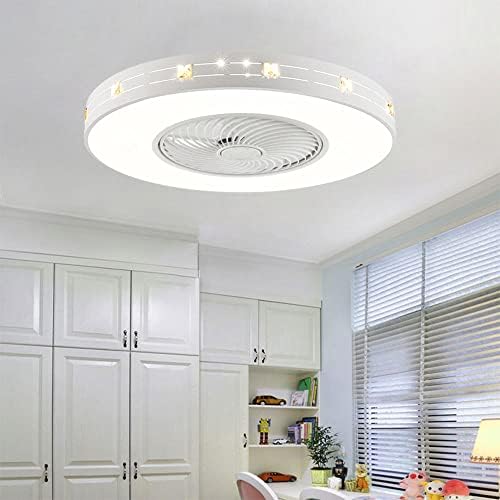 Ибалоди бел тавански вентилатор со LED светло -тркалезна тавана вентилатор со лесен нем -акрилен вентилатор тавански ламба за