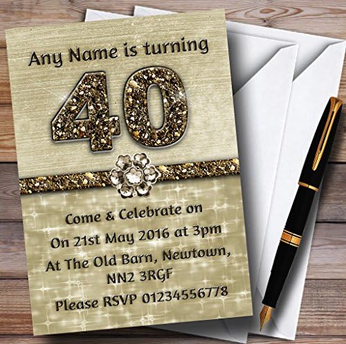 Титаниум Злато Светкаво 40-Ти Персонализирани Покани За Роденденска Забава
