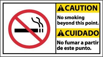 Нмц ЦБА3П Двојазичен Оша Знак, Легенда ВНИМАНИЕ-Забрането пушење надвор од оваа точка.Со Графички, 18 Должина х 10 Висина, Винил Чувствителен