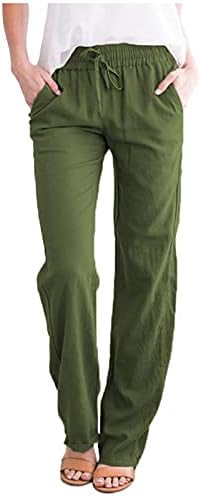 Wocachi женски обични широки нозе со високи половини панталони памучни постелнини за лабава лабава вклопена права панталона плус големина