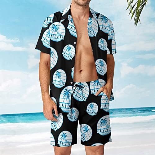 Мачки Хаваи Палма за машки хавајски кошули со кратки ракави со кратки ракави и панталони летни облеки на плажа лабава