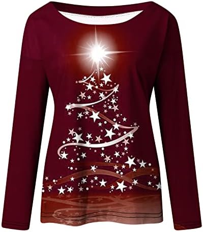 Пимокв Божиќни џемпери за жени искра предводена од светло осветлување на маичка со дрвја 3Д печатени џемпери со екипаж со долги ракави