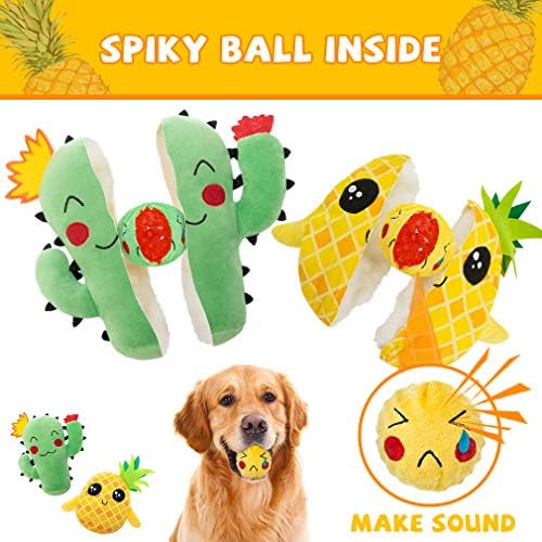 Пуптек куче пискави играчки за џвакање-2 пакувања 2-во-1 интерактивно полнето плишано куче играчко играчка ананас и кактус, симпатична