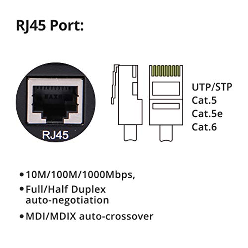 Пар на конвертор на медиуми на Gigabit Ethernet Bidi Media, SingleMode Single LC Fiber до Ethernet RJ45 конвертор за 10/100/1000BASE-TX